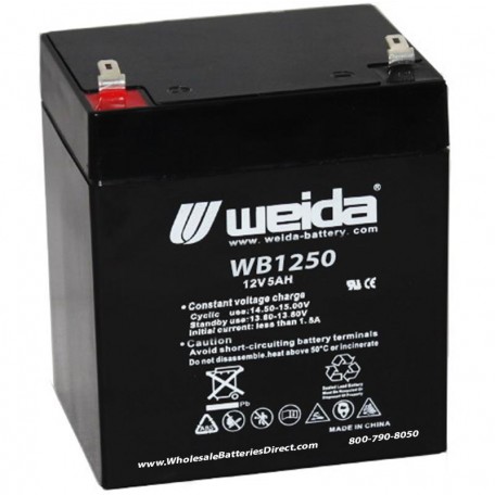 WB1250 F2 Sealed AGM Battery 12v 5 ah Weida F2 .250 terminals