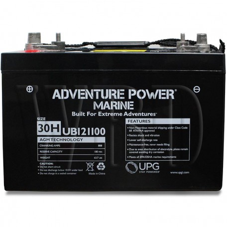 12 V, 110 Ah Group 30H or 31 Deep Cycle AGM Marine Battery